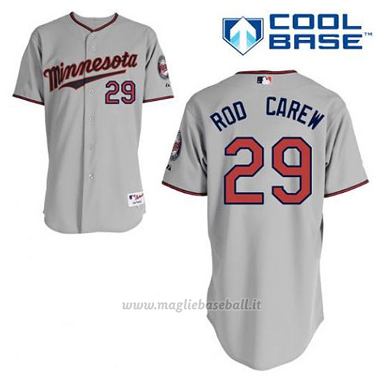 Maglia Baseball Uomo Minnesota Twins Rod Carew 29 Grigio Cool Base